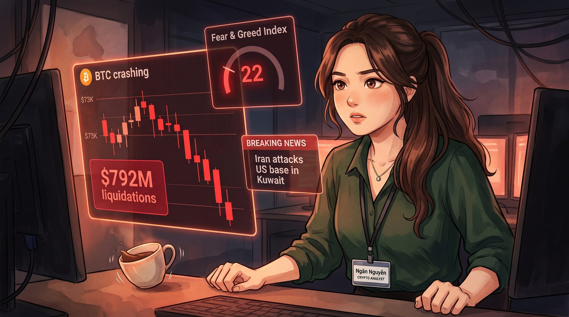 BTC Rơi Dưới $73K, Iran Tấn Công Căn Cứ Mỹ — Thị Trường Chìm Trong Extreme Fear