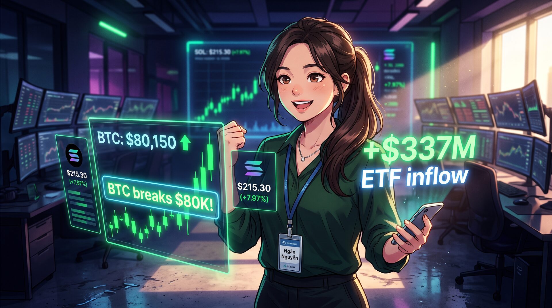 BTC bứt phá $80K, SOL tăng gần 8%